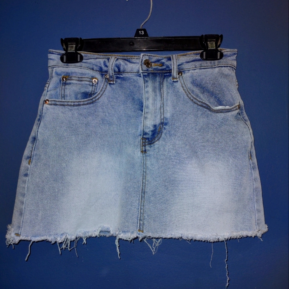 Blue Denim Skirt with Pockets and Built in Shorts